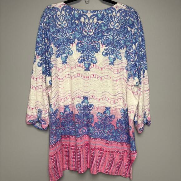 Chico's Sz 4 100% Linen Boho Print Split Neck Tunic Sz XXL - Picture 4 of 7